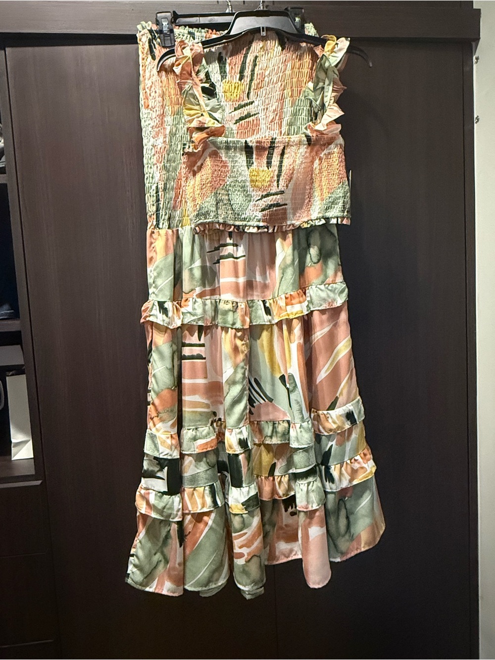 Multi Floral Smocked Ruffle Strap Crop Top and matching maxi skirt (set)